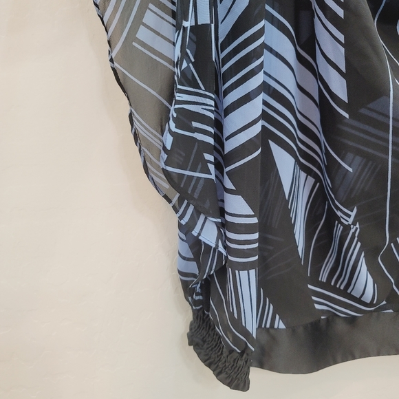 💕 Worthington Blue & Black Semi Sheer Blouse Top Women's Size Large Petite - Picture 6 of 10